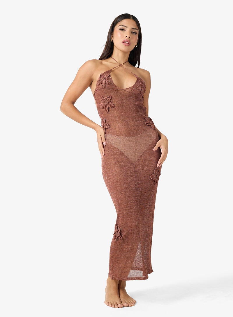 Ginger Crochet Slip Dress With 3D Floral Embroidery - Image 1